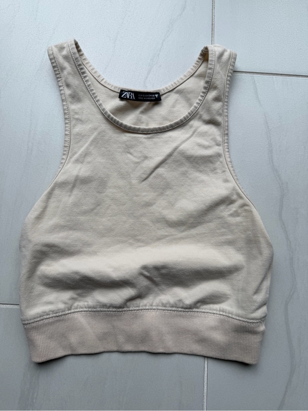 Zara Neutral Beige Cropped Tank Top